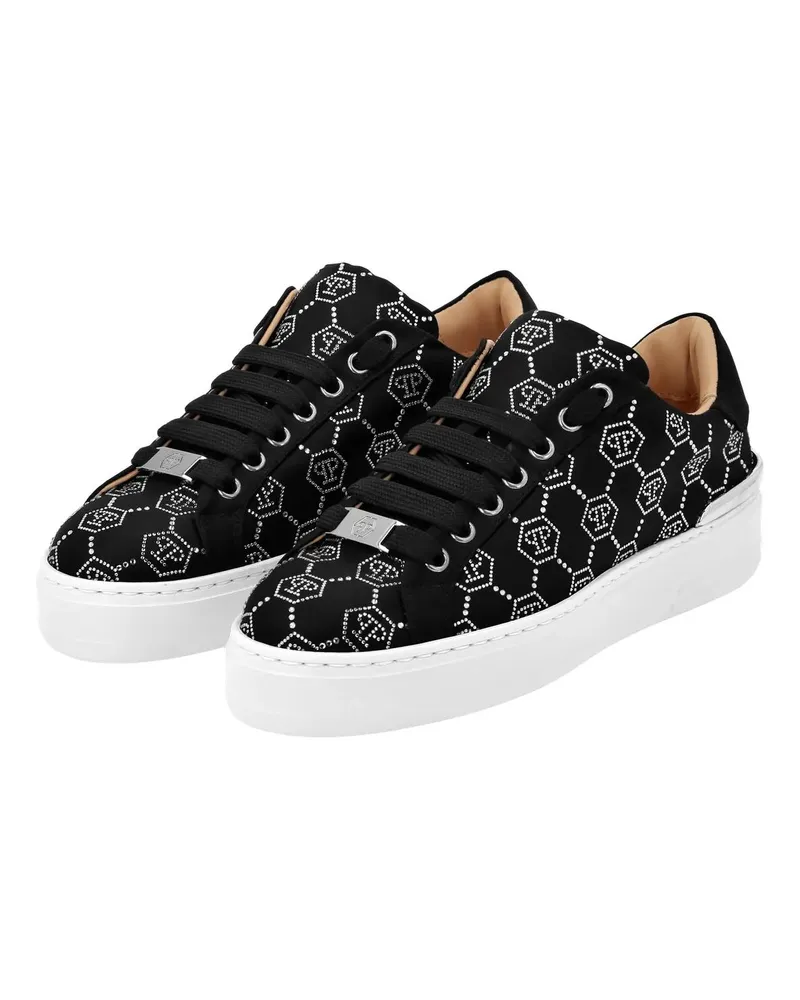 Philipp Plein Low-Top Sneaker Sneaker Monogram Mit Schmucksteinen schwarz Schwarz