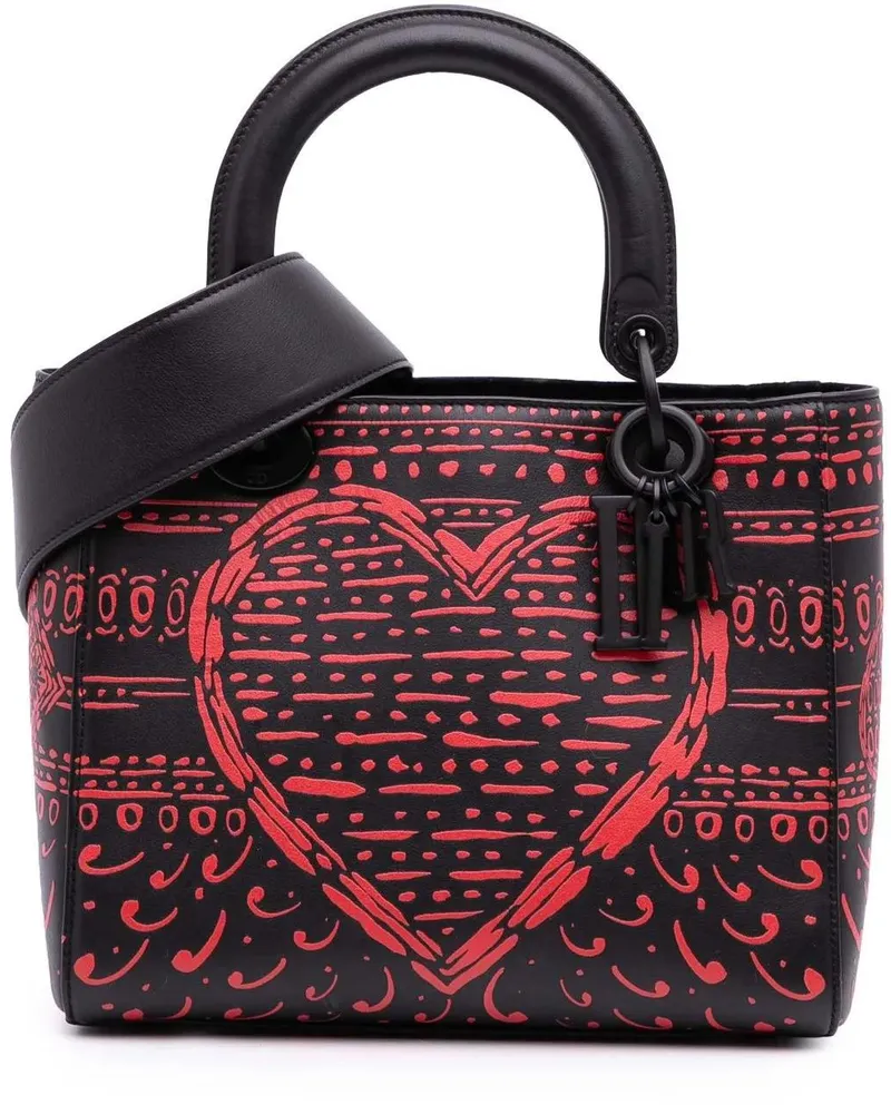 Dior Hobo Bags Small Smooth Calfskin Painted Heart Clover Lady Di schwarz Schwarz