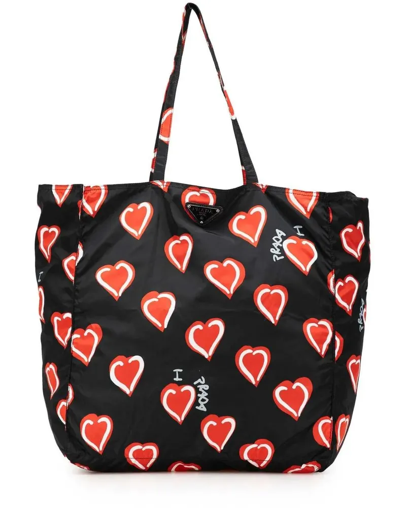 Prada Shopper Tessuto Stampato I Heart  Tote schwarz Schwarz
