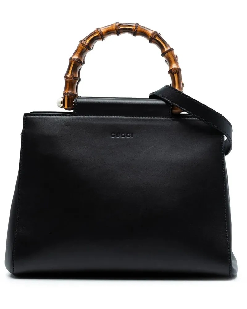 Gucci Hobo Bags Small Leather Bamboo Nymphaea Satchel schwarz Schwarz