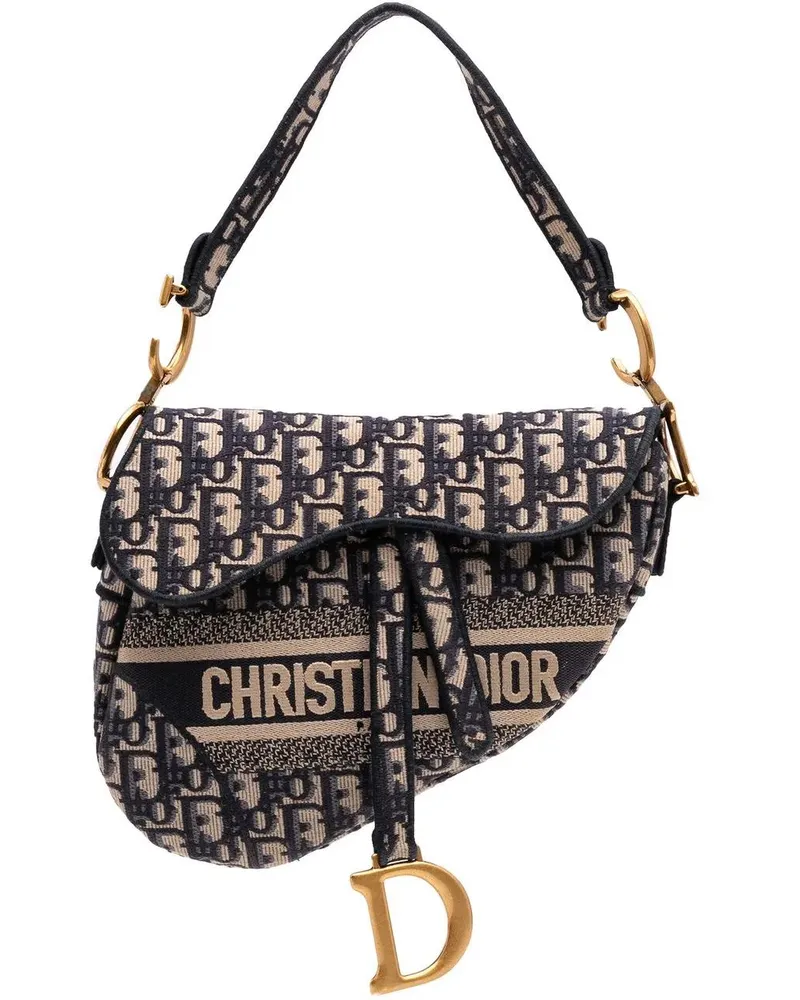 Dior Hobo Bags 2020 Oblique Embroidered Canvas Saddle Bag blau Blau