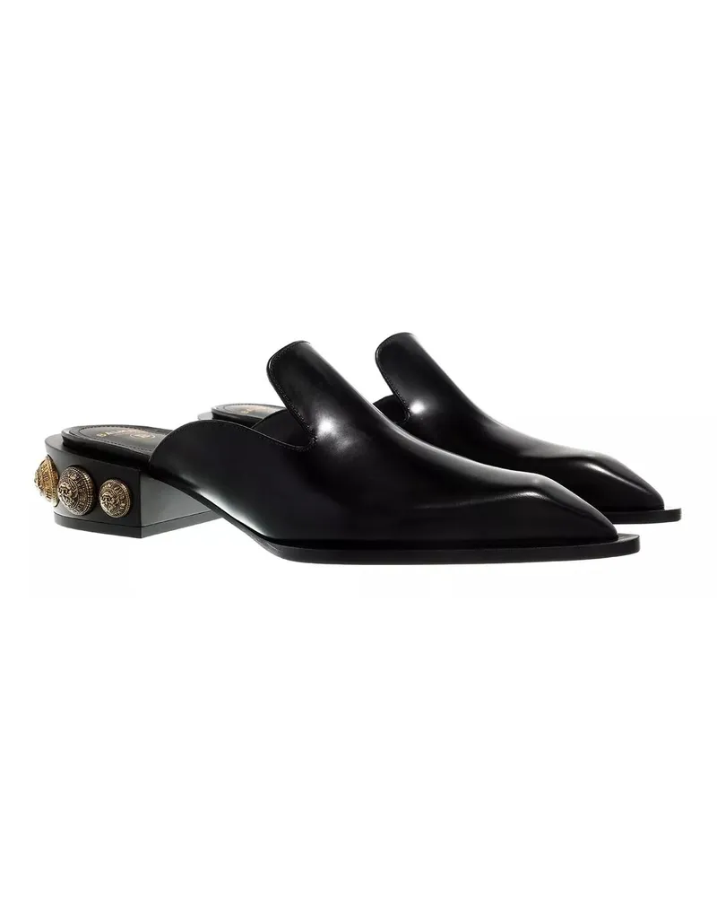 Balmain Slipper & Pantoletten Mule Coin Glossy Leather Schwarz