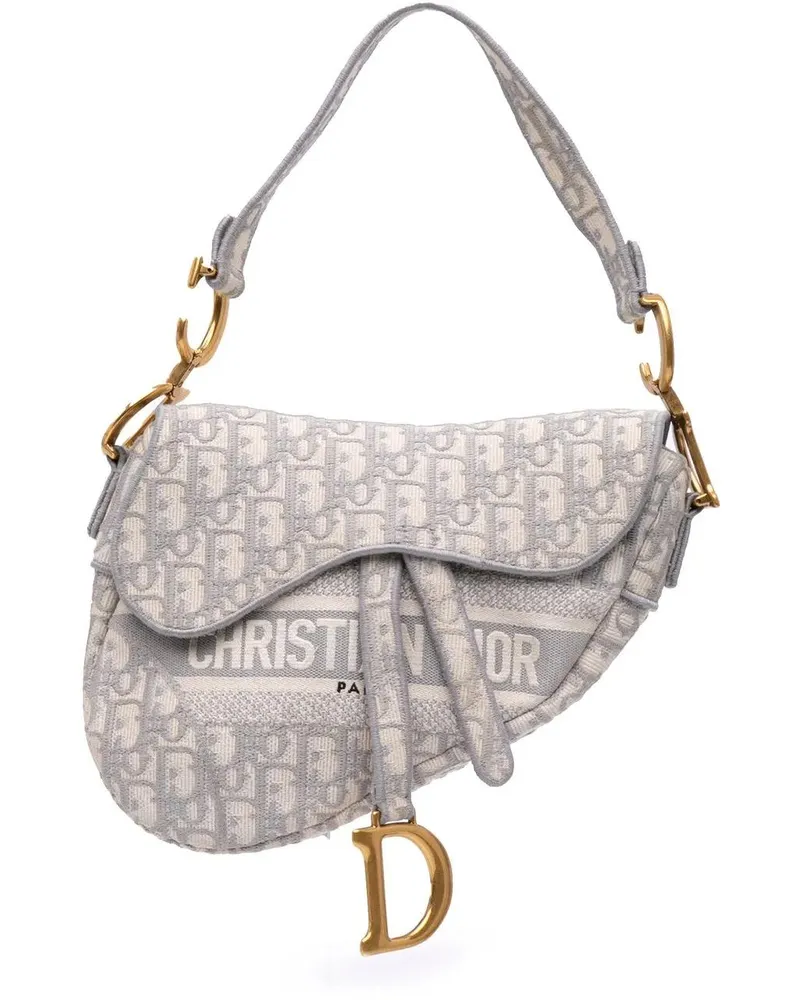 Dior Hobo Bags 2020 Oblique Embroidered Canvas Saddle Bag grau Grau