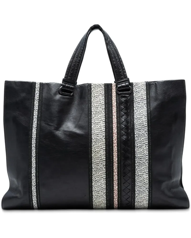 Bottega Veneta Hobo Bags Intrecciato Trimmed Nappa Vertical Stripe Tote schwarz Schwarz