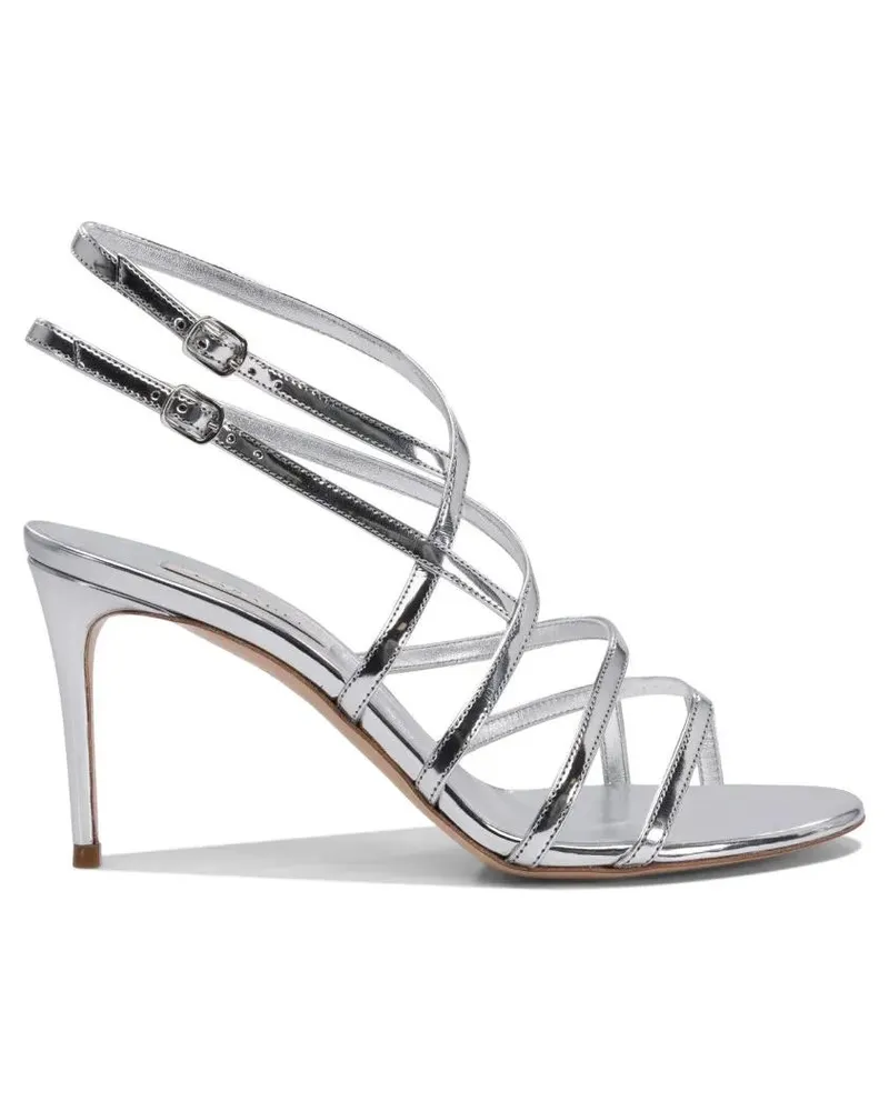 Casadei Sandalen Silver Leather Sandals With Crisscross Straps weiß Weiß