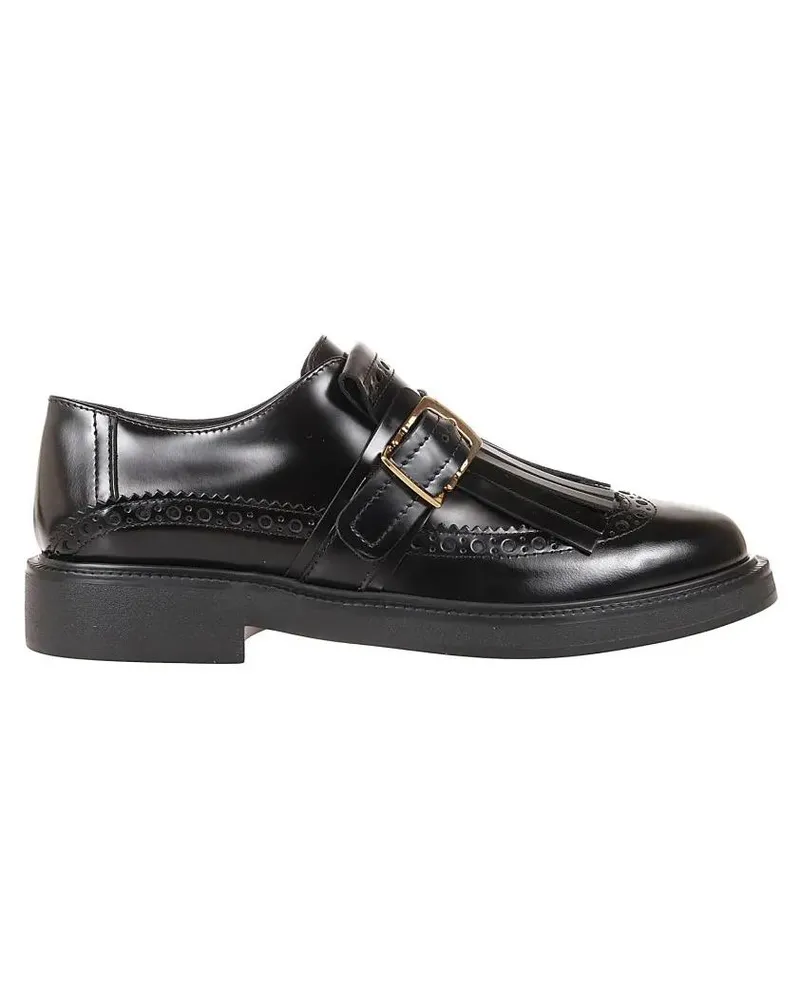 TOD'S Leather Moccasins With Decorative Fringe And Buckl schwarz Schwarz