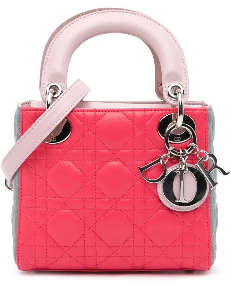 Dior Hobo Bags 2014 Mini Tricolor Lambskin Cannage Lady Dior rosa Gold