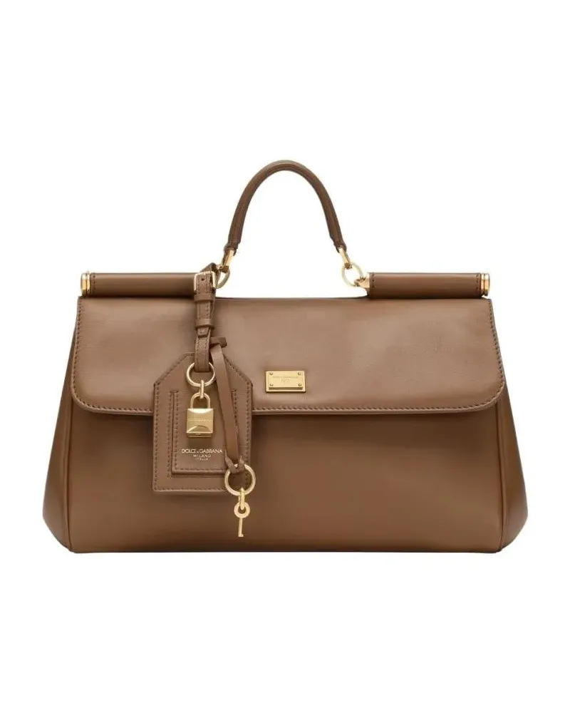 Dolce & Gabbana Shopper & Totes Structured Beige Handbag With Gold-Tone Hardware braun Braun