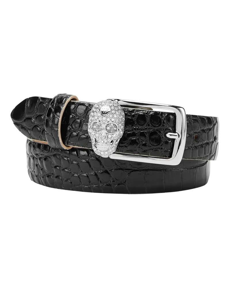 Philipp Plein Gürtel Gürtel Skull Crocco Print schwarz Schwarz