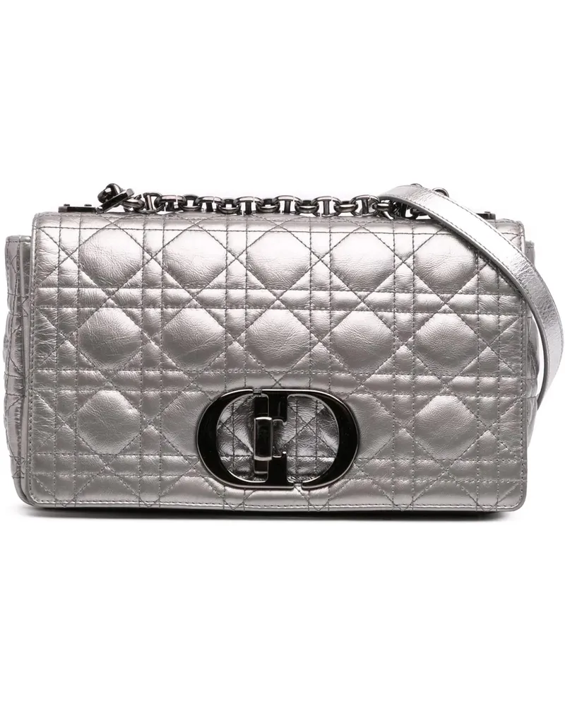 Dior Hobo Bags Medium Metallic Calfskin Cannage Supple Caro Bag silberfarben Silber