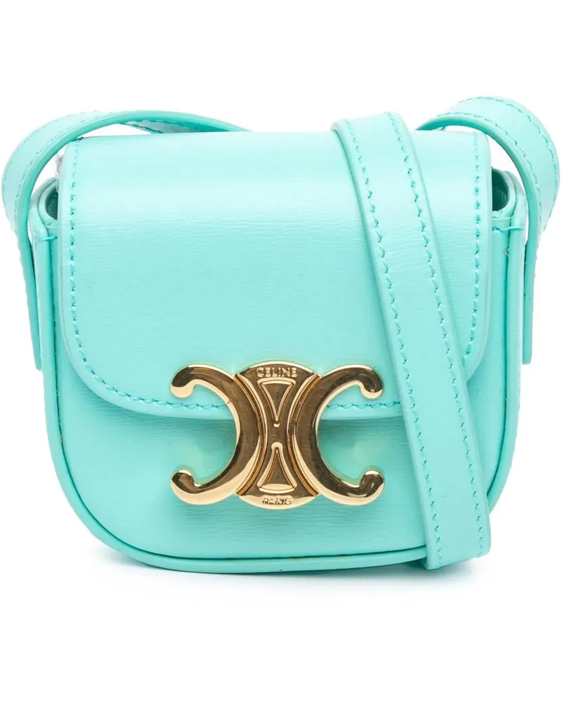 Celine Hobo Bags 2021 Mini Shiny Calfskin Triomphe Crossbody blau Blau