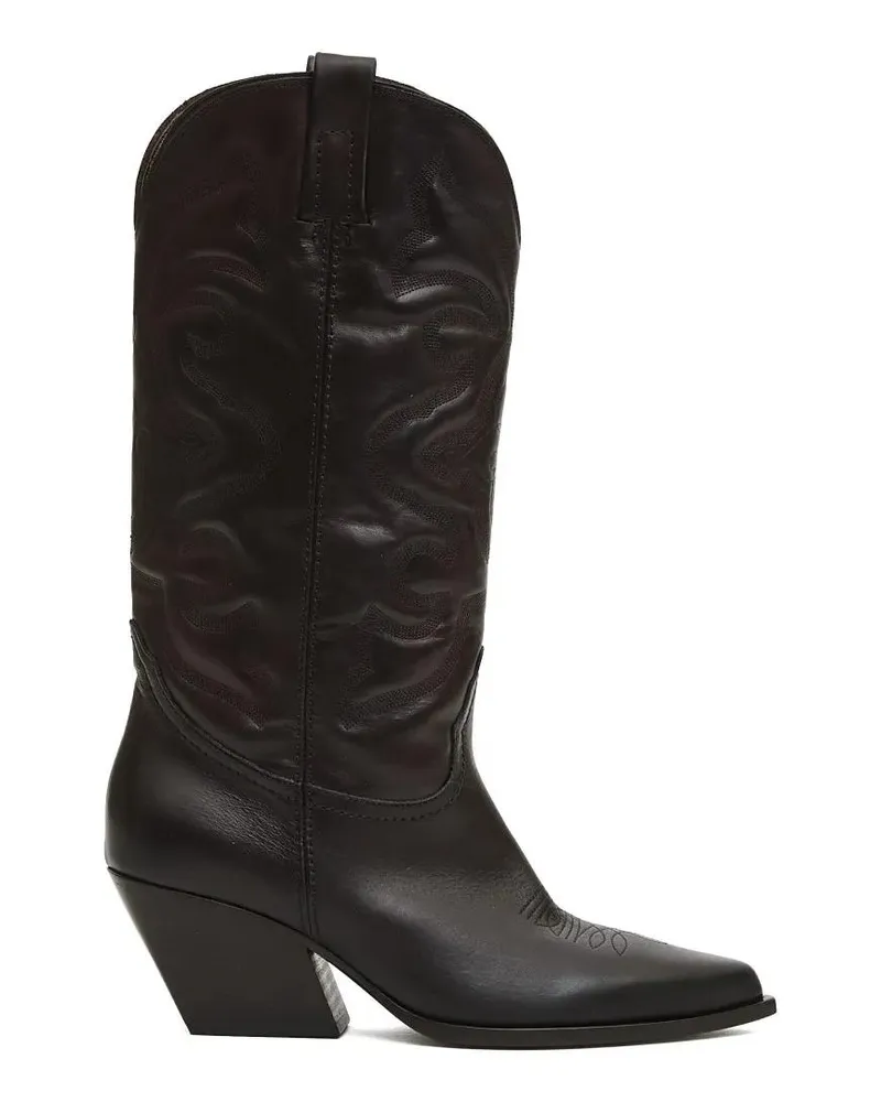 Elena Iachi Stiefel Tall Leather Cowboy Boots With Embroidered Shaft braun Braun
