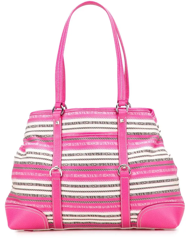 Prada Shopper Striped Jacquard Tote rosa Gold