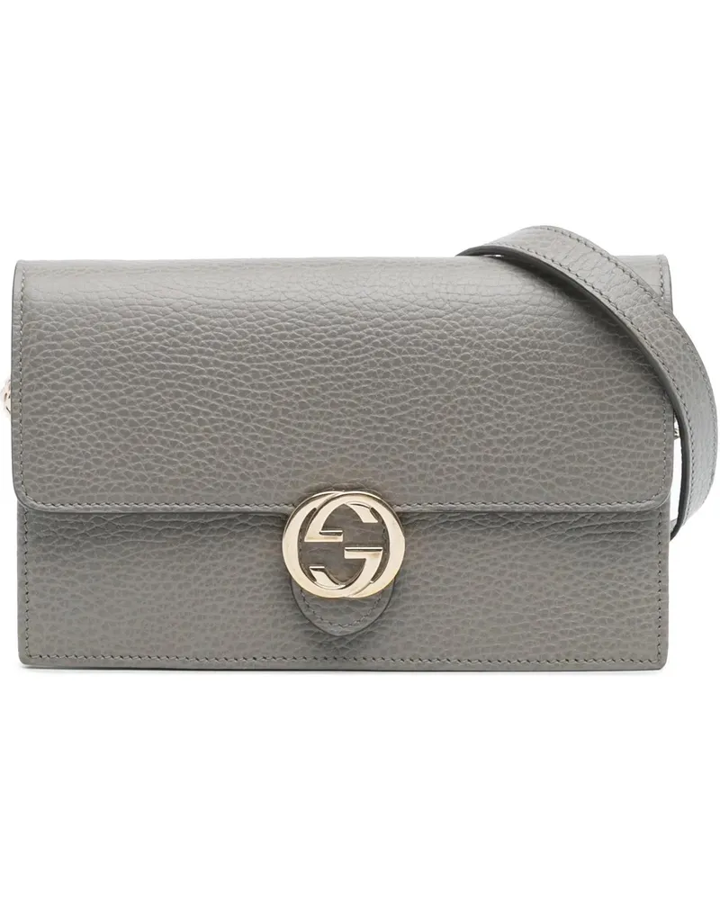 Gucci Hobo Bags Leather Interlocking G Dollar Wallet on Chain grau Grau