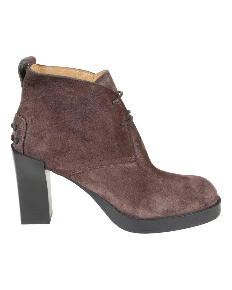 TOD'S Stiefel Brown Suede Ankle Boots With High Block Heel And L braun Braun