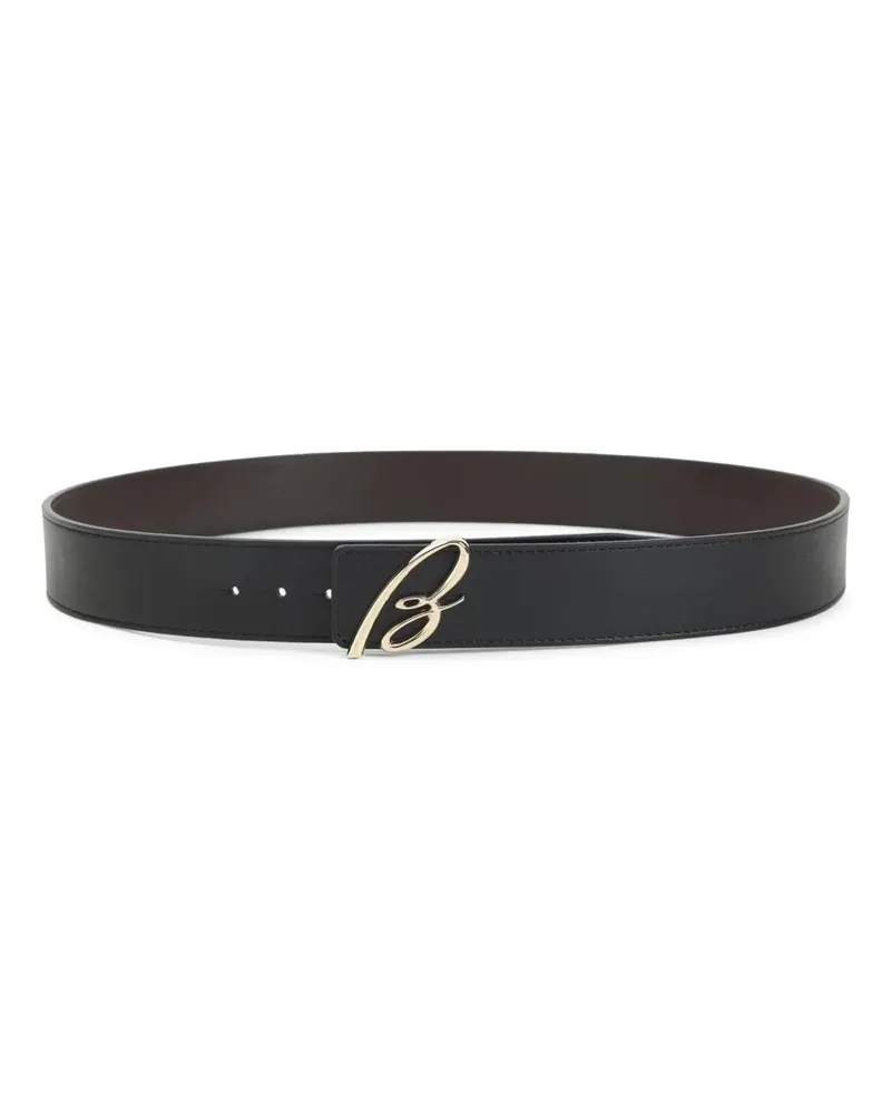 Brioni Gürtel Reversible Leather Belt With Gold-Tone Cursive Buc schwarz Schwarz