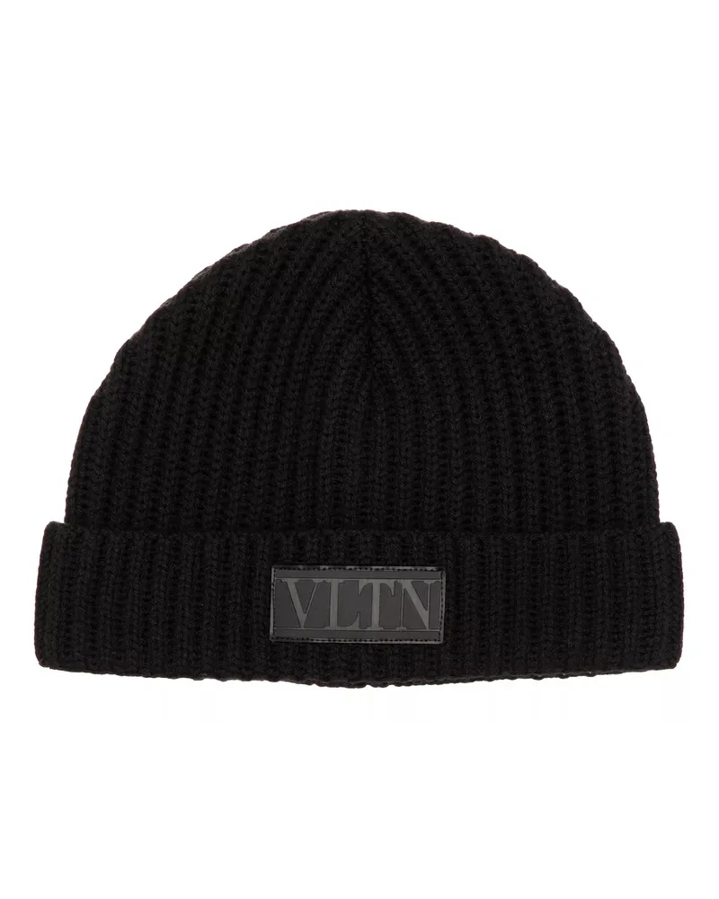 Valentino Garavani Mützen Logo Patch Beanie Schwarz