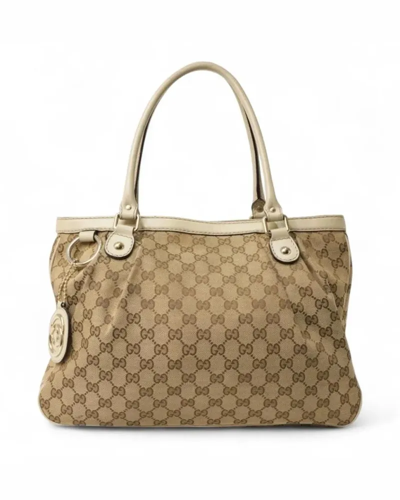Gucci Hobo Bags Sukey Medium Gg Supreme White Shopper beige Beige
