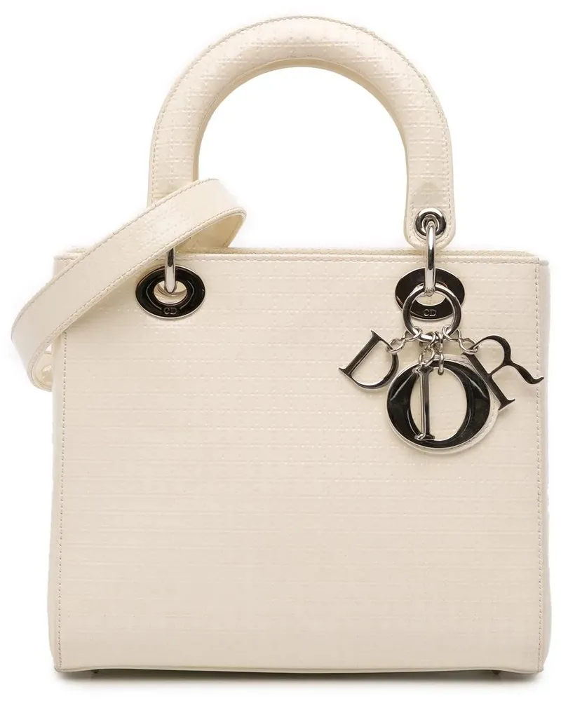 Dior Hobo Bags Medium Patent Microcannage Lady Dior weiß Weiß