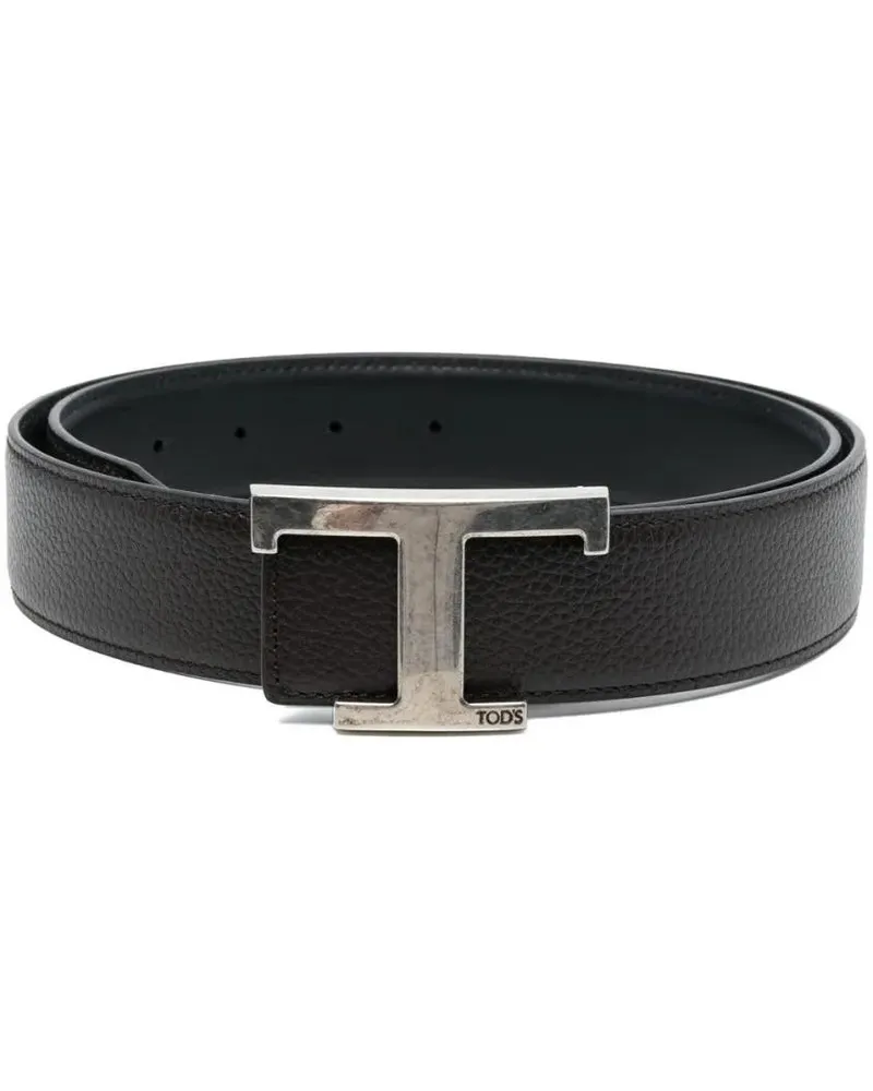 TOD'S Gürtel Textured Black Belt With Prominent T-Shaped Buckle schwarz Schwarz