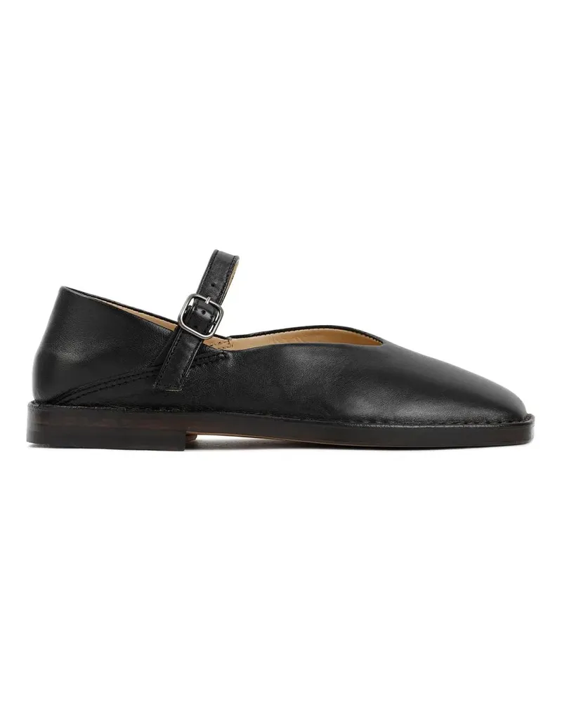 Christophe Lemaire Black Calf Leather Ballerina Shoes With Off-Center schwarz Schwarz