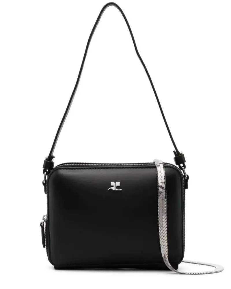 Courrèges Hobo Bags Herringbone Chain-Link Shoulder Bag In Black Calf schwarz Schwarz