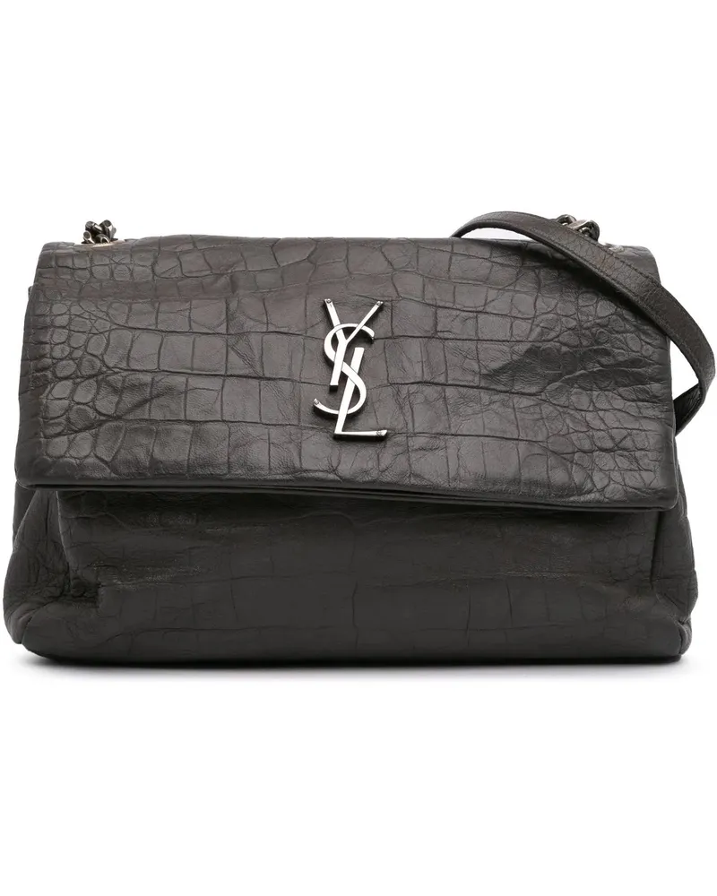 Saint Laurent Hobo Bags 2017 Medium Croc Embossed Calfskin Monogram West H grau Grau