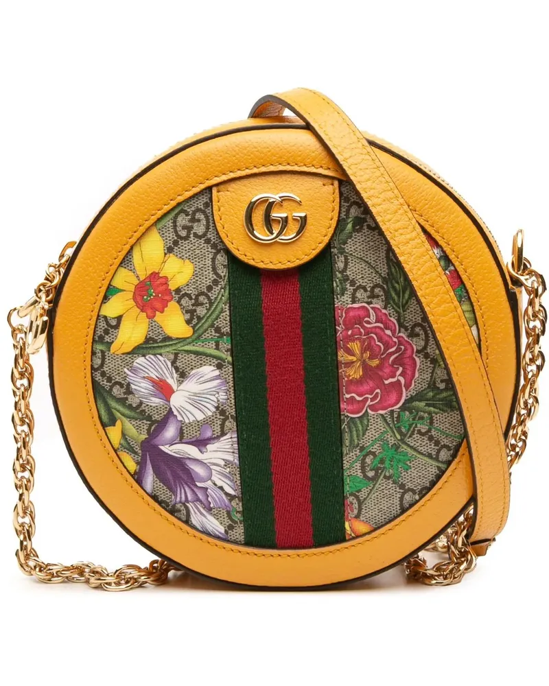 Gucci Hobo Bags Mini GG Supreme Flora Ophidia Round Crossbody braun Braun