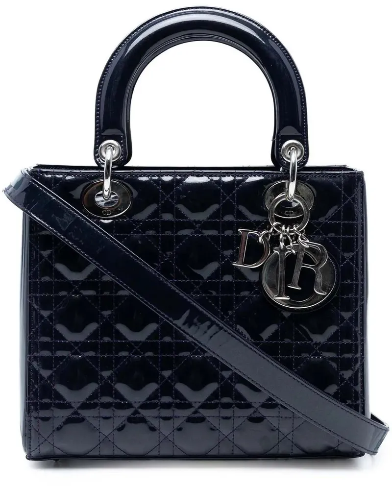 Dior Hobo Bags Medium Patent Cannage Lady Dior blau Blau