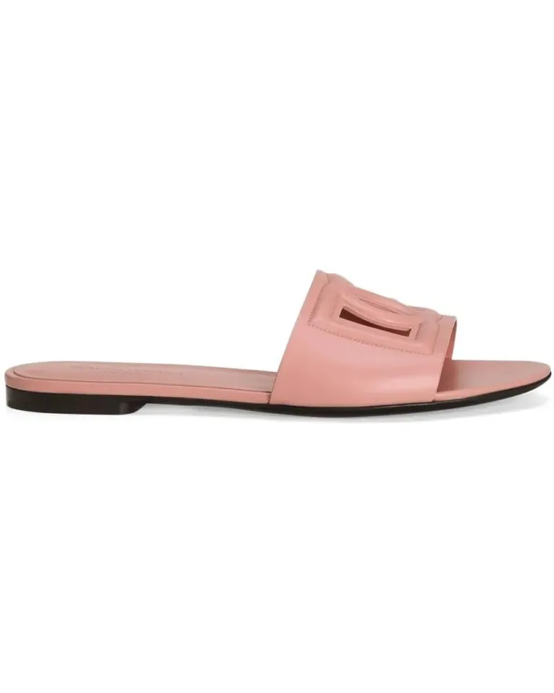 Dolce & Gabbana Sandalen Pastel Pink Leather Slipper With Embossed Logo pink Rosa