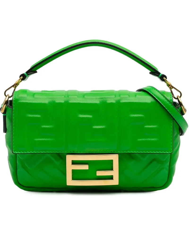 Fendi Hobo Bags 2010-2024 Mini Zucca Embossed Leather Baguette Sat grün Grün