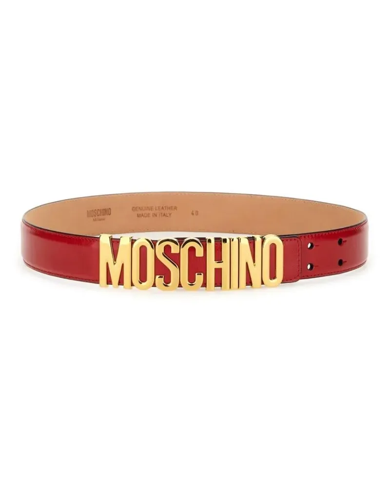 Moschino Gürtel Logo-Embellished Red Leather Belt rot Rot