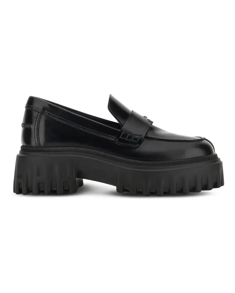 Hogan Polished Black Leather Loafers schwarz Schwarz