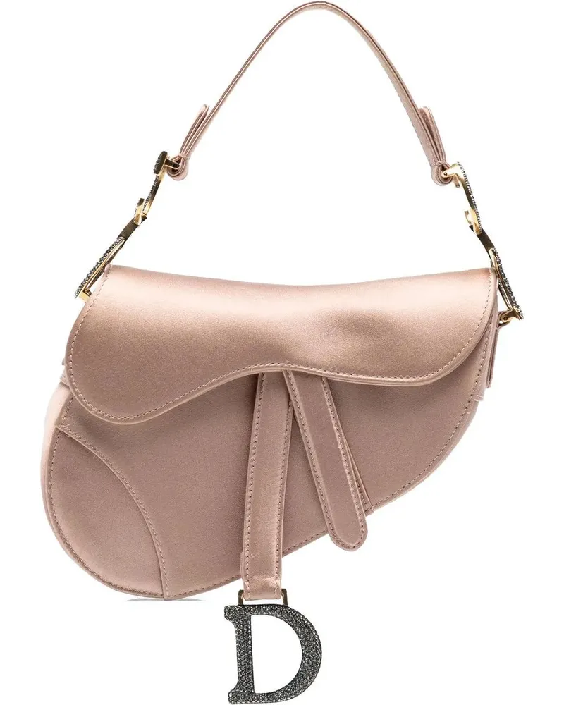 Dior Crossbody Bags Mini Satin Crystal Embellished Saddle Bag rosa Gold