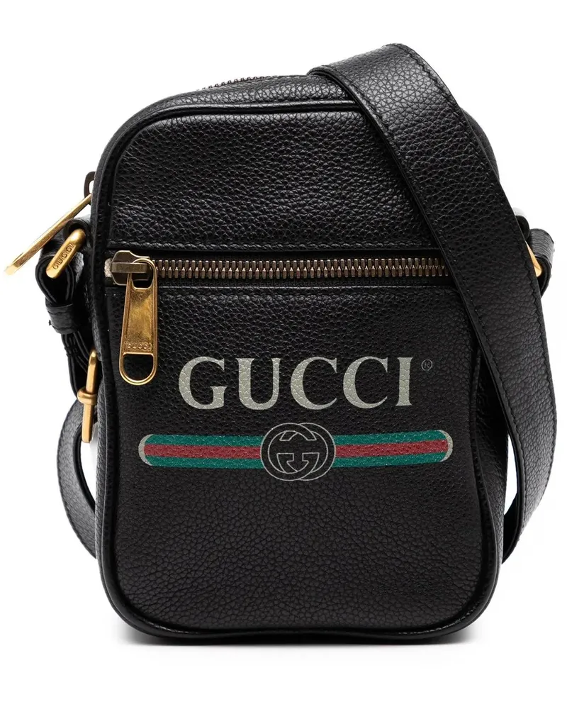 Gucci Hobo Bags Mini Grained Calfskin Logo Crossbody schwarz Schwarz