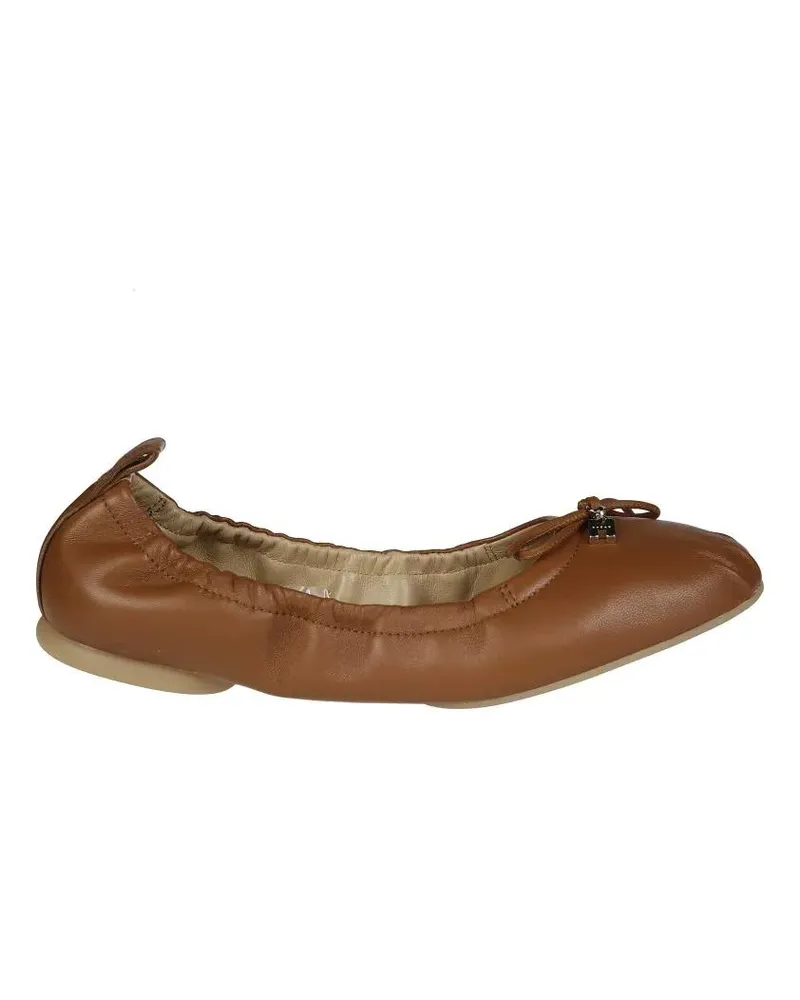 Hogan Rounded Toe Ballerina Flats With Soft Gathered Upp braun Braun
