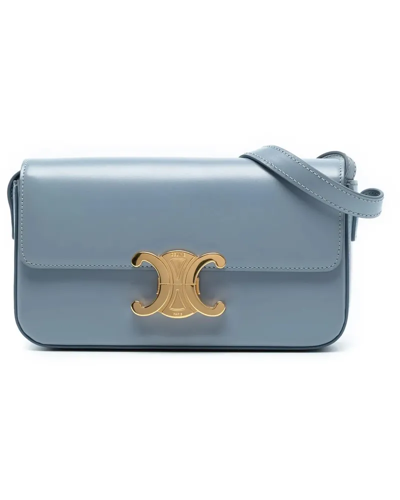 Celine Hobo Bags Shiny Calfskin Triomphe Claude Shoulder Bag blau Blau