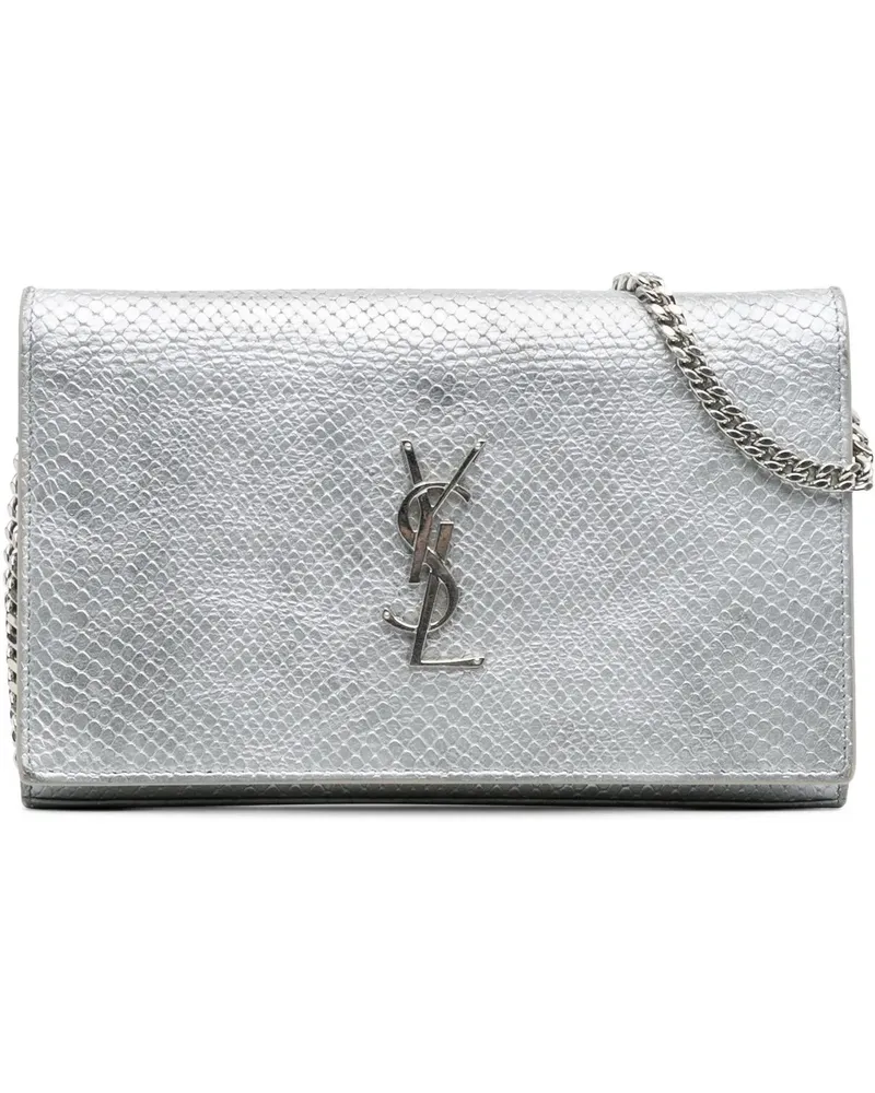 Saint Laurent Hobo Bags Metallic Python Embossed Leather Monogram Kate Wal silberfarben Silber