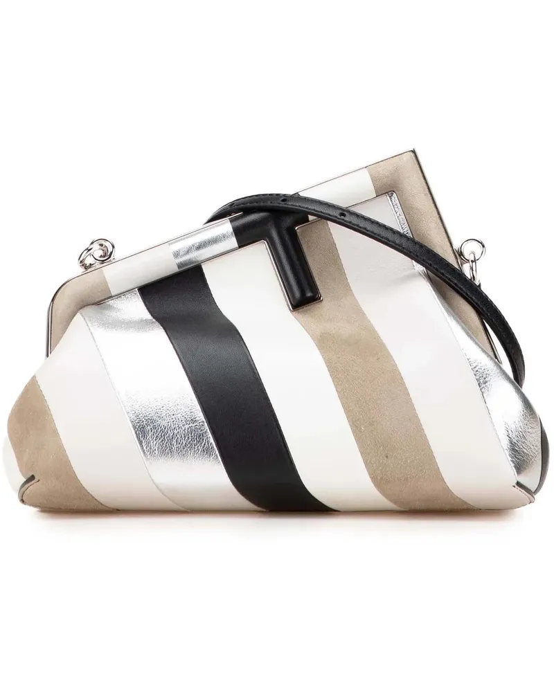Fendi Hobo Bags Small  First Leather and Suede Striped Crossb braun Braun