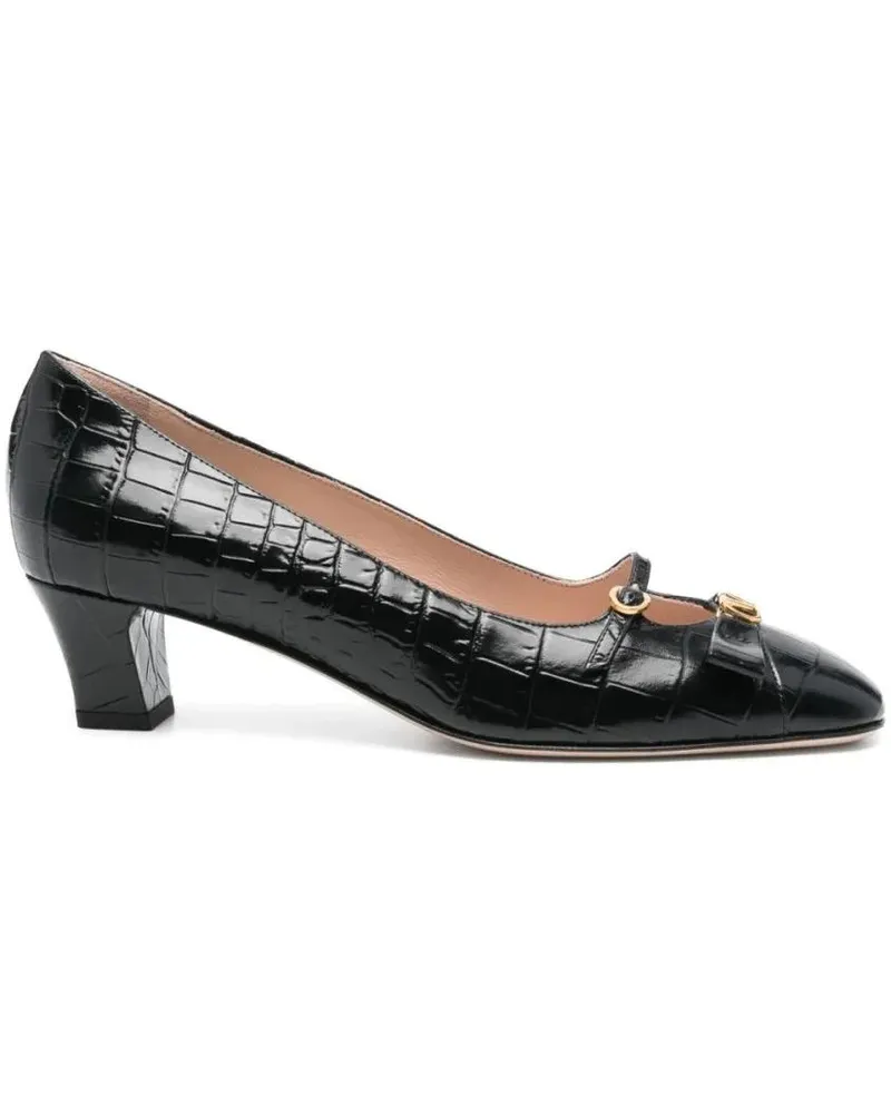 Valentino Garavani Hohe Schuhe Bow Detail Black Crocodile-Embossed Leather Heels schwarz Schwarz