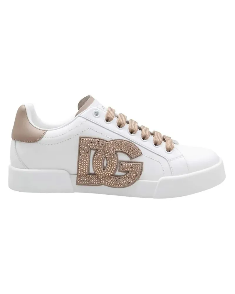 Dolce & Gabbana Low-Top Sneaker White/Taupe Portofino Light Leather Sneakers weiß Weiß