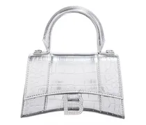 Satchels Hourglass Metallic Finish Crocodile Embossed silberfarben