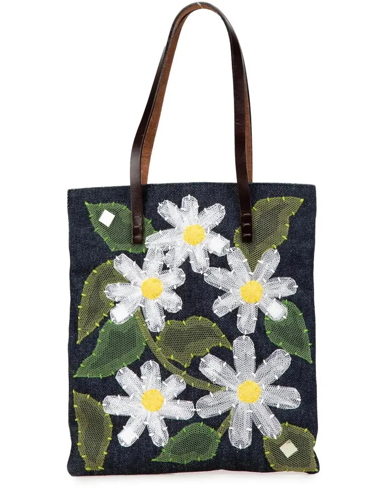 Fendi Shopper Denim Floral Applique Tote blau Blau