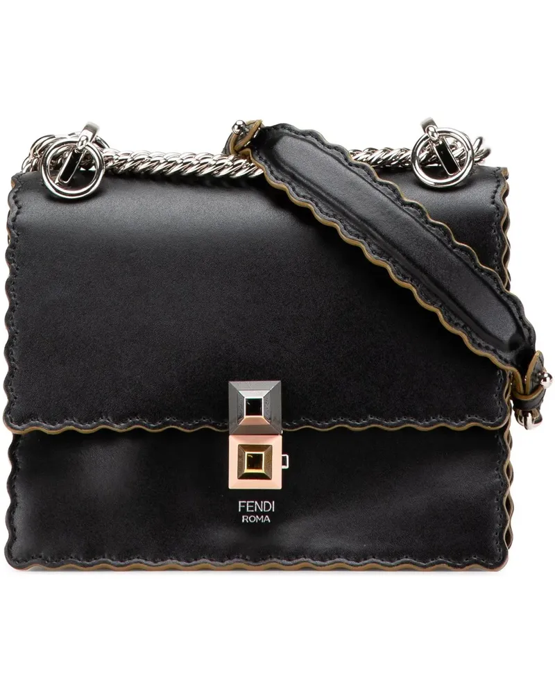 Fendi Hobo Bags Small Scalloped Leather Kan I Crossbody schwarz Schwarz