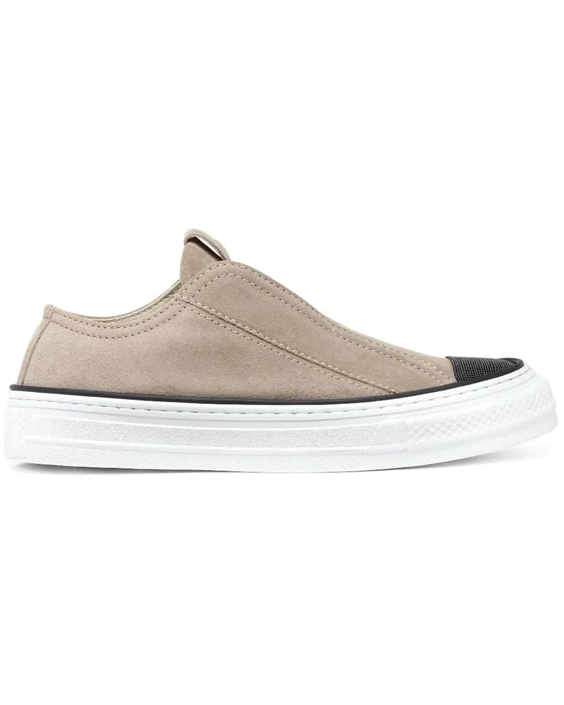 Brunello Cucinelli Low-Top Sneaker Suede Slip-On Footwear With Textured Toe Cap bunt Bunt