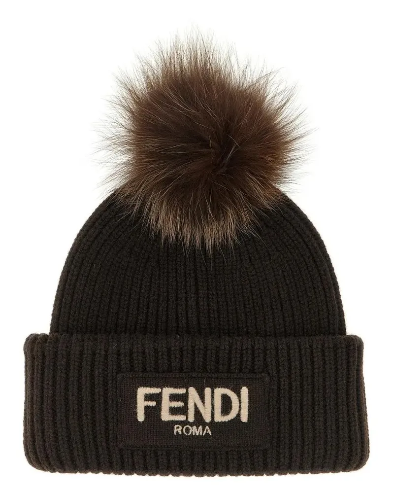 Fendi Caps & Mützen Pompon Beanie schwarz Schwarz