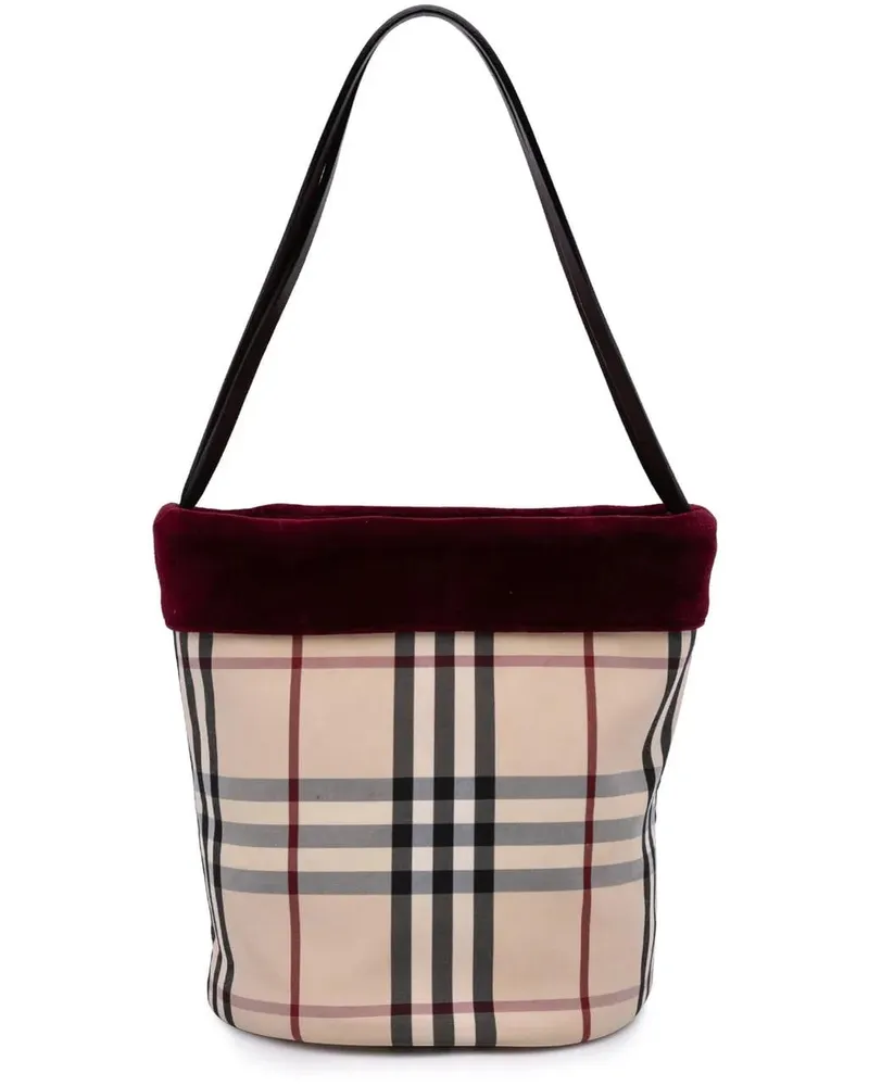 Burberry Hobo Bags 2000-2017 Velvet Trimmed House Check Canvas Bucket braun Braun