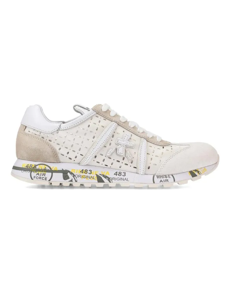 Premiata Low-Top Sneaker Lucy Sneakers In Laser-Cut Leather And White Suede weiß Weiß