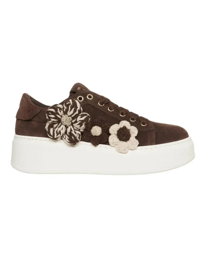 GIO+ Low-Top Sneaker Suede Sneakers With Decorative Floral Appliqués weiß Weiß