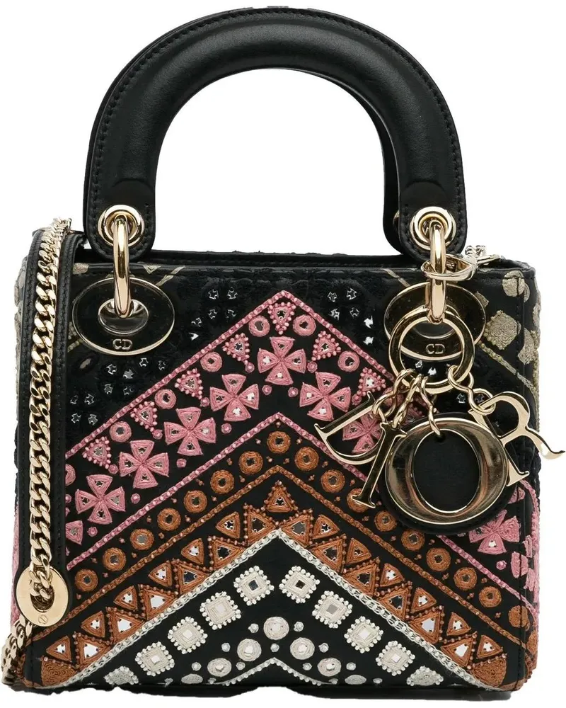 Dior Hobo Bags 2019 Mini Calfskin Embroidered Lady Dior schwarz Schwarz